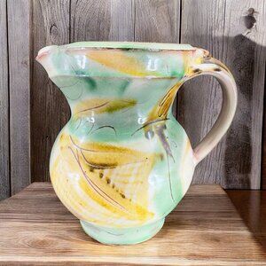 Vintage Italian Pottery Pitcher Carafe Hand Made Ceramic Made In Italy Decor VTG